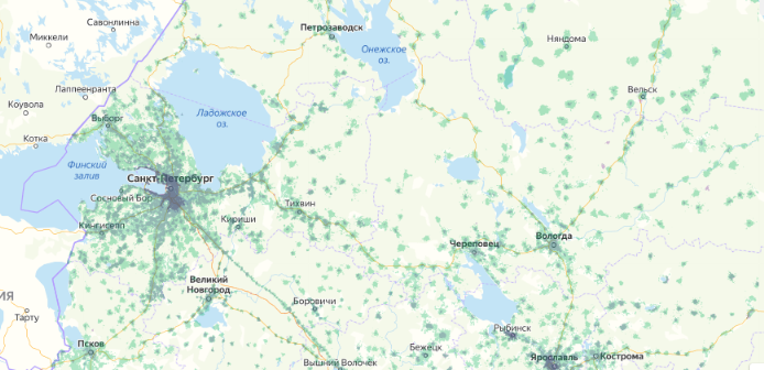 Зона покрытия МТС на карте Томск 